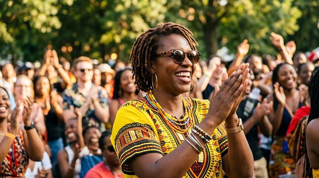 Juneteenth freedom day celebration joyful woman clapping in crowd