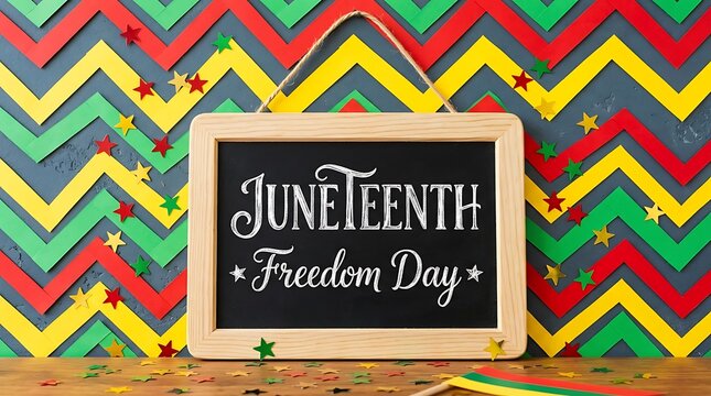 Juneteenth freedom day celebration background with chalkboard sign