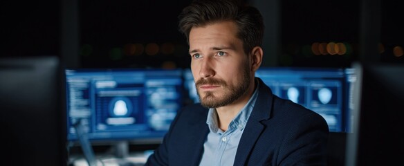 Fototapeta premium Cybersecurity with segmentation and identity verification tools. Intrusion detection systems to block unauthorized access. Professional working on desktop 