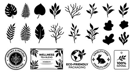 Abstract Botanical Black Leaves Icon Set Vector Illustration © BadhanChandra