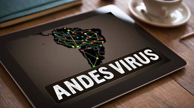 Tablet showing South America map with Andes Virus outbreak routes