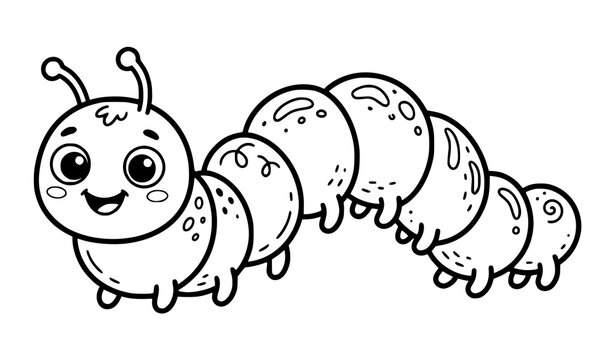 Adorable caterpillar clipart black and white cartoon bug vector illustration