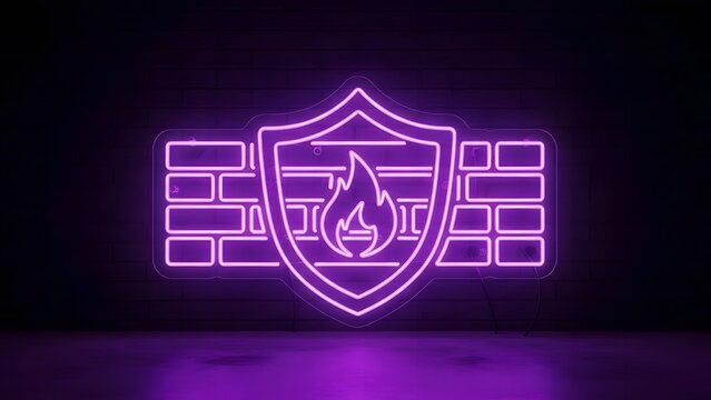 Firewall security icon with shield and brick wall design as transparent cutout