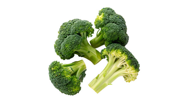 Fresh organic green broccoli florets for healthy salad nutrition and natural culinary cooking ingredient isolated on transparent background cut out