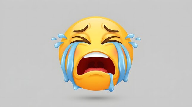 Crying emoji with tears on a gray background
