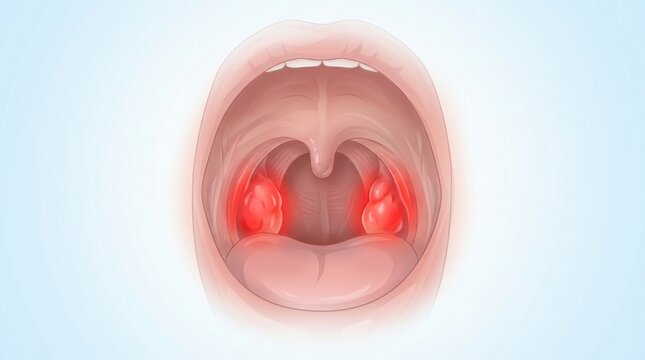 Illustration of inflamed tonsils causing throat pain and discomfort