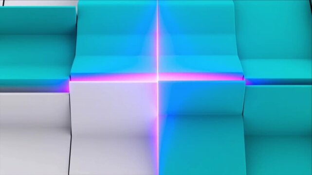 創薬や分子結合を象徴する白とティールの3Dパズルが紫に発光するバイオ技術の背景