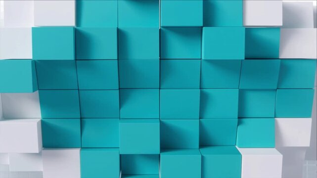 創薬や分子結合を象徴する白とティールの3Dパズルが紫に発光するバイオ技術の背景