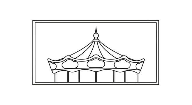 Classic Carousel Outline Icon - Vintage Amusement Park Ride Illustration