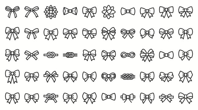 Bows Outline Set a Large Collection of Decorative Ribbon Bows Line Art