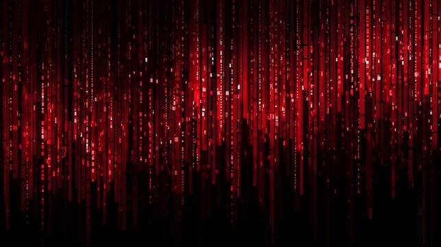 A dark background with vibrant red digital code streaming down in a mesmerizing display of technology and data