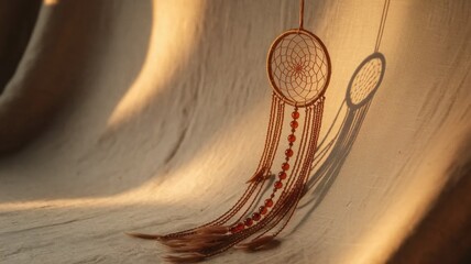 Fototapeta premium Boho Dreamcatcher with Feathers in Warm Light