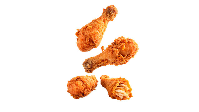 Group of crispy fried chicken wings for fast food snack and restaurant culinary menu food isolated on transparent background cut out