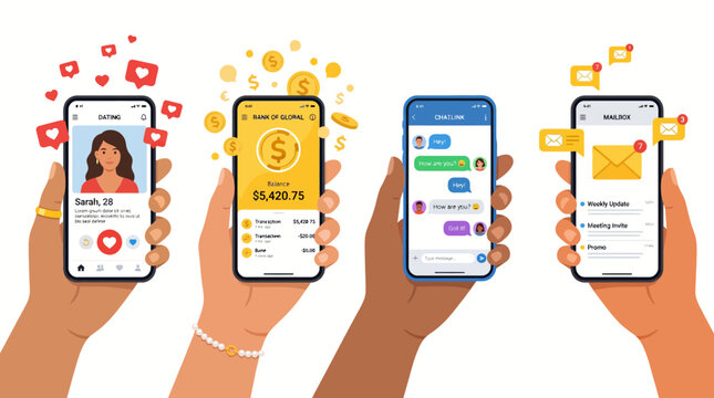 Diverse Mobile Apps on Smartphones for Banking Dating Messaging