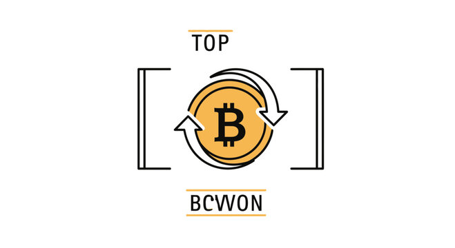 Bitcoin Logo with Circular Arrows and Text TOP BCWON, Cryptocurrency Exchange Concept
