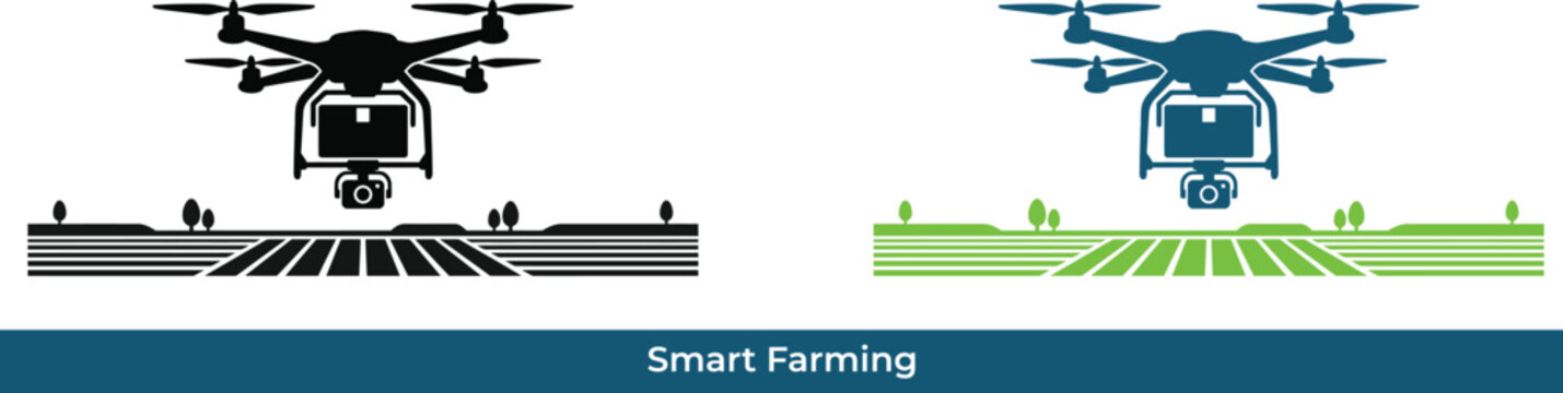 Smart farming silhouette drones in agriculture.