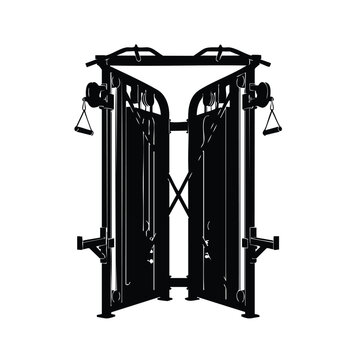 Dual adjustable functional trainer cable machine gym equipment silhouette.