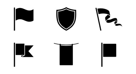 Vector Icons: Flags, Banners, and Shields Collection, Black and White Graphic Elements for Design and Branding © Abid