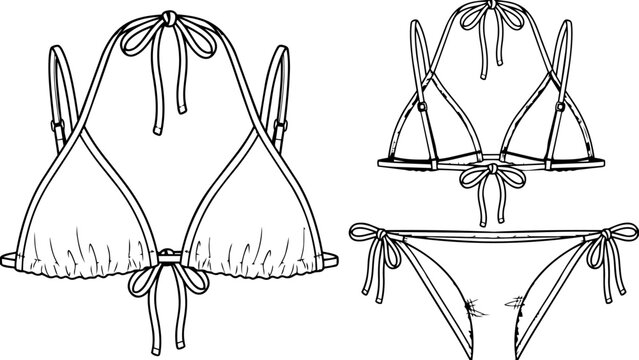 Triangle Bikini Fashion Flat Illustration Featuring Adjustable Swimwear Construction and Beachwear Details
