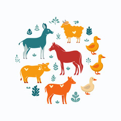Fototapeta premium Farm Animals Circle Illustration