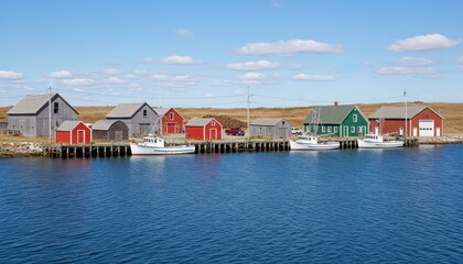 Fototapeta premium Colorful waterfront houses with boats on a calm harbor