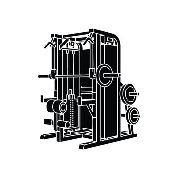 Functional trainer cable crossover fitness station silhouette vector icon.