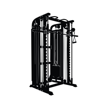 Professional functional trainer smith machine gym equipment silhouette.