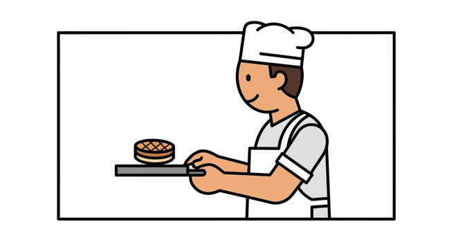 Baker Presenting Freshly Baked Pie on Baking Sheet
