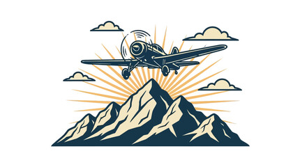Vintage Airplane Flying Over Mountains. © Studio84