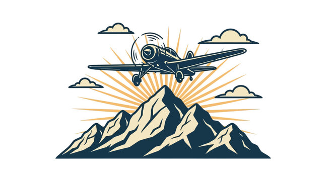 Vintage Airplane Flying Over Mountains.