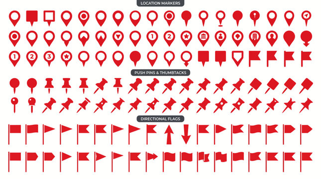 Location Markers Push Pins and Directional Flags Set for Business Usage 61