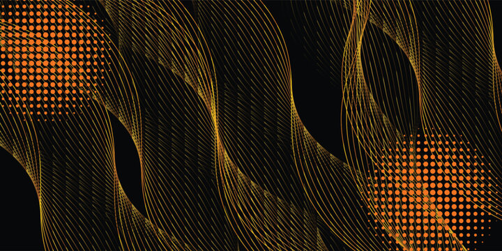 Abstract black background with elegant golden wave lines and glowing geometric accents. This premium vector is perfect for luxury banners, high-end presentations, and sophisticated backdrops.