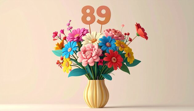 Vibrant Flower Bouquet with Number 89 for Birthday or Anniversary Celebration