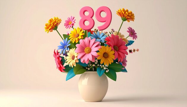 Vibrant Flower Bouquet with Number 89 for Birthday or Anniversary Celebration
