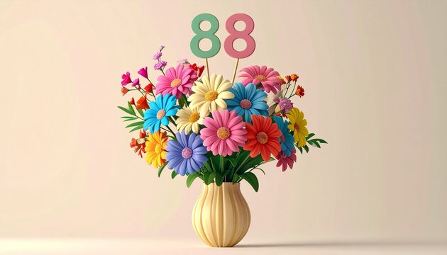 Vibrant Flower Bouquet with Number 88 for Birthday or Anniversary Celebration