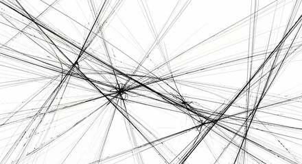 Abstract pattern of overlapping intersecting black lines on a white background, creating a sense of dynamic movement and complexity