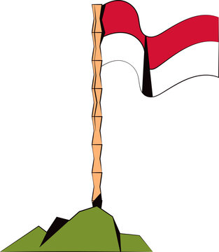 Red and White Indonesian Flag On Bamboo Pole  Hari Pahlawan Day Illustration