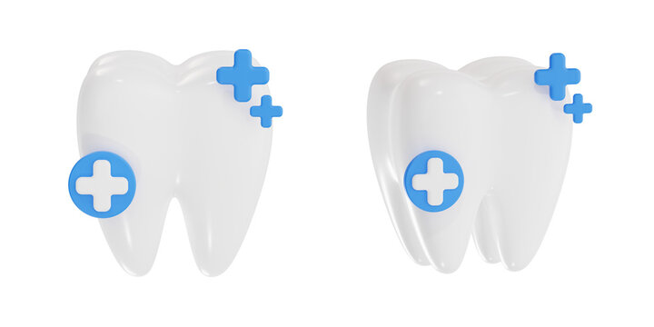 3D icon of a healthy white tooth with blue medical cross symbols