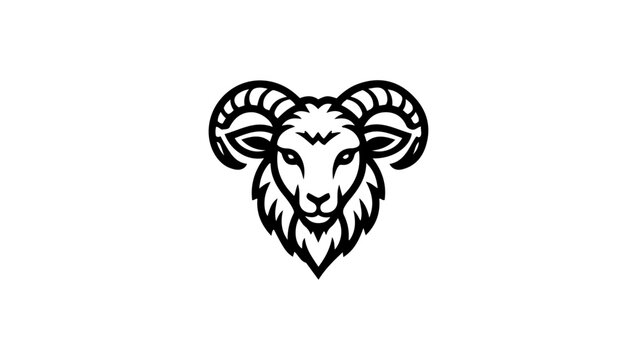 Mountain goat Vectors, Dramatic ram head in black and white with curly horns, Zodiac Aries (Ram) vector for logo or icon, Ram Tribal Tattoo Pro Vector, Ram Tribal Art Design Majestic Bighorn Sheep Ico