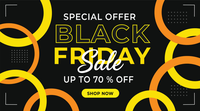Modern Black Friday Sale banner featuring a high-contrast geometric design in black and yellow colors. Vector illustration in flat style