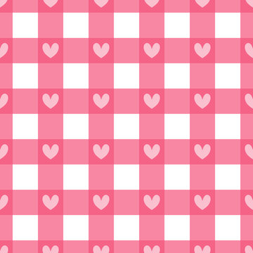 Soft Rose Pink Gingham Pattern with Hearts, Delicate Pastel Checkered Wallpaper