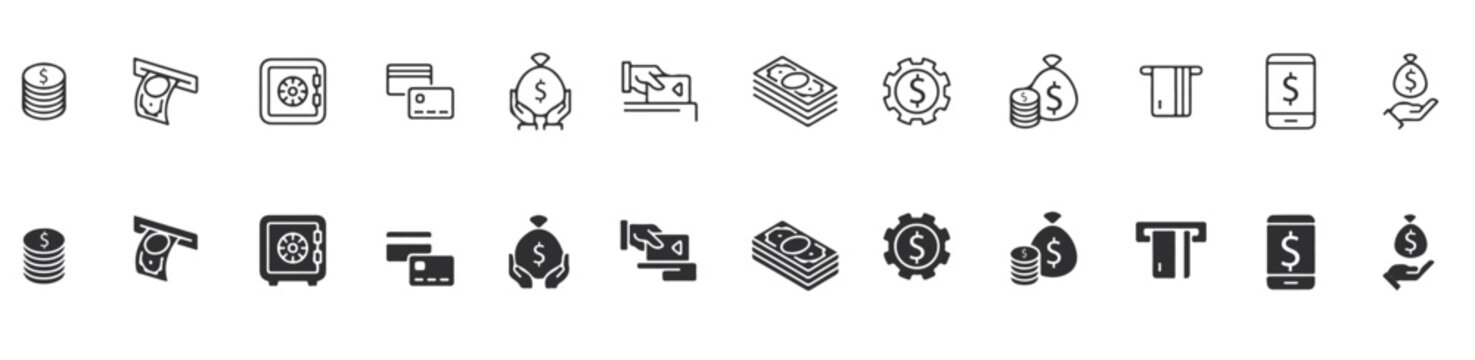 Money icon set. Dollar and Euro symbol. Vector illustration. 
