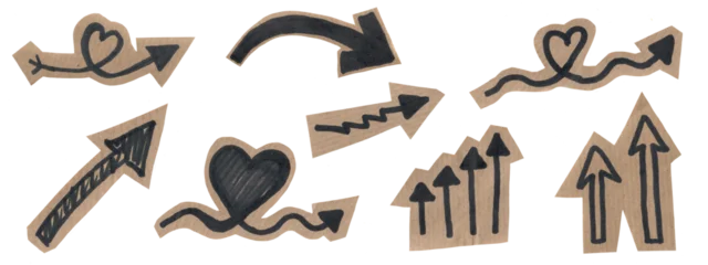 scrapbook scrapbooking collage set collection doodle - hand drawn doodle arrows icons, sketch and scribble arrow set, cut out elements on craft paper, isolated on transparent or white background png © Corri Seizinger