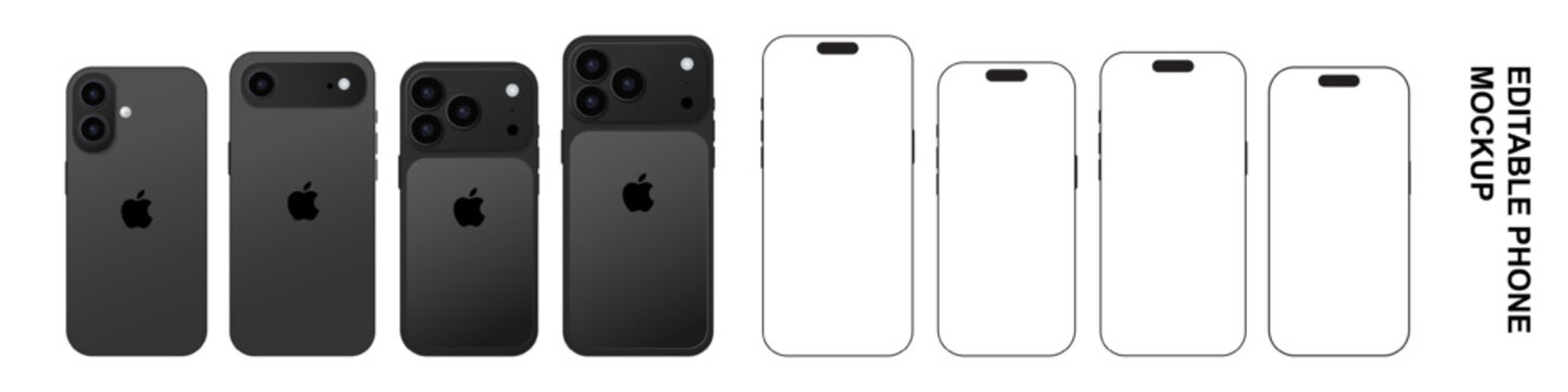 Realistic Smartphone Mockup icon with blank screen. iphone 17 series and pro max smartphone mockup. white gray, orange, smartphone device blank screen mockup template phone layout. vector illustration
