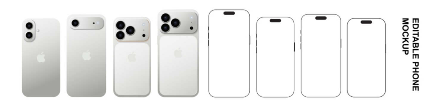 Realistic Smartphone Mockup icon with blank screen. iphone 17 series and pro max smartphone mockup. white gray, orange, smartphone device blank screen mockup template phone layout. vector illustration
