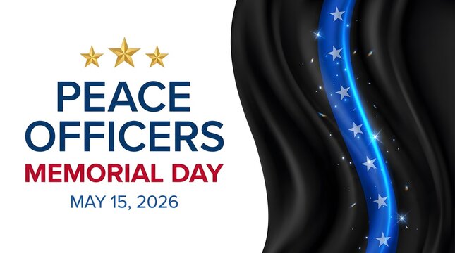 Peace officers memorial day banner featuring thin blue line on flag cloth.