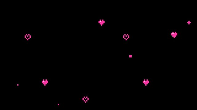 ドット絵の小さいハートとキラキラ,ループ,透過背景,ピンク