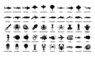 Ocean Depths: Mega Collection of 50 Marine Life and Sea Creature Silhouettes © Feel Surreal