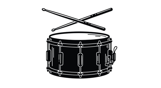 Vintage drum set illustration with crossed drumsticks musical instrument artwork