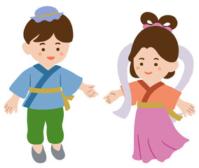 Obraz premium かわいい織り姫と彦星のイラスト